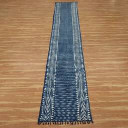Indian Cotton Runner Rug Indigo Dabu Print, Custom Size - thumbnail 3