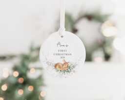 Personalised Baby's First Christmas Decoration - Keepsake Bauble Gift Ceramic Ornament 1st Deer