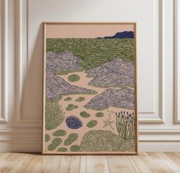 Coastal Rock Pools Poster, Seaside Landscape Print, Ocean Wall Art - thumbnail 1