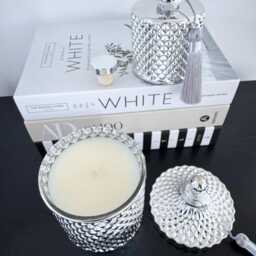 Luxury Silver Bohemian Geometric Fragranced Soy Candle 450 Grams, & Coordinating Flower Diffuser, 200 Ml Diffuser. Birthday Gift - thumbnail 4