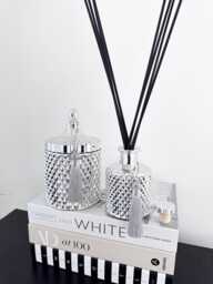Luxury Silver Bohemian Geometric Fragranced Soy Candle 450 Grams, & Coordinating Flower Diffuser, 200 Ml Diffuser. Birthday Gift - thumbnail 1