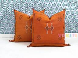 Yakiti-Orange Square Moroccan Pillows 20x20, Aka Cactus Silk Pillow, Decorative Pillows, Sabra Pillows, Decor Designer Cactus Silk - thumbnail 1