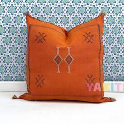 Yakiti-Orange Square Moroccan Pillows 20x20, Aka Cactus Silk Pillow, Decorative Pillows, Sabra Pillows, Decor Designer Cactus Silk - thumbnail 3