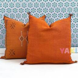 Yakiti-Orange Square Moroccan Pillows 20x20, Aka Cactus Silk Pillow, Decorative Pillows, Sabra Pillows, Decor Designer Cactus Silk - thumbnail 2