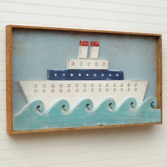 Nautical Folk Art Ship Wood Ocean Liner Kids Room Decor Nursery Wall Cruise - image 1