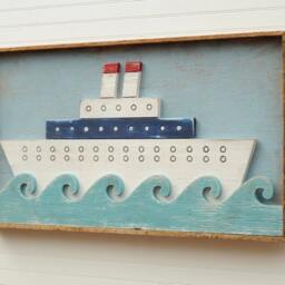 Nautical Folk Art Ship Wood Ocean Liner Kids Room Decor Nursery Wall Cruise - thumbnail 3