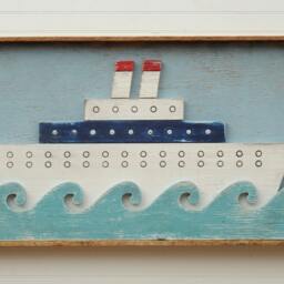 Nautical Folk Art Ship Wood Ocean Liner Kids Room Decor Nursery Wall Cruise - thumbnail 2