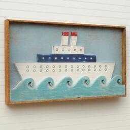 Nautical Folk Art Ship Wood Ocean Liner Kids Room Decor Nursery Wall Cruise - thumbnail 1