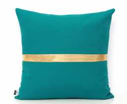 Dark Teal & Metallic Gold Colorblock Pillow Covers - All Sizes Custom Stripe Color, Home Gifts For You - thumbnail 1