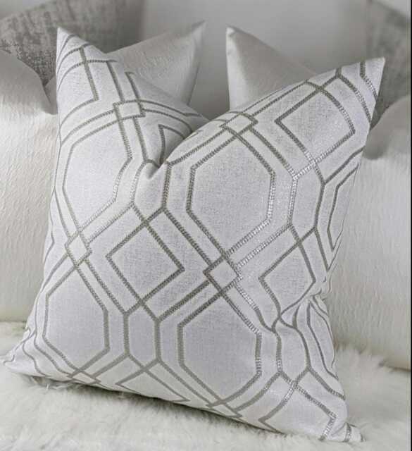 Embroidered Geometric Othello Cushion Cover - Opal White - Luxury Metallic Thread Double-Sided Sofa & Bed Decor New Home Gift - image 1