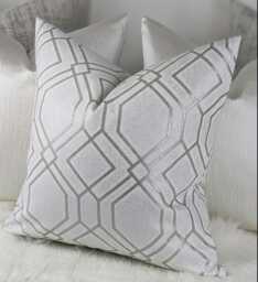 Embroidered Geometric Othello Cushion Cover - Opal White - Luxury Metallic Thread Double-Sided Sofa & Bed Decor New Home Gift - thumbnail 1
