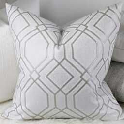 Embroidered Geometric Othello Cushion Cover - Opal White - Luxury Metallic Thread Double-Sided Sofa & Bed Decor New Home Gift - thumbnail 2