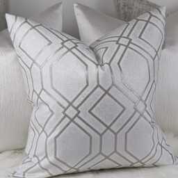 Embroidered Geometric Othello Cushion Cover - Opal White - Luxury Metallic Thread Double-Sided Sofa & Bed Decor New Home Gift - thumbnail 3