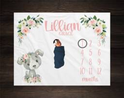 Puppy Dog Milestone Blanket, Monthly Growth Tracker, Baby Shower Gift For Mom To Be, Personalized Custom Gift, Keepsake - thumbnail 1