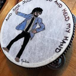 Hand Drawn Jarvis Cocker On A Tambourine With Handwritten Lyrics To Common People - thumbnail 2