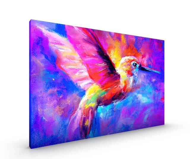 Colourful Hummingbird Abstract Canvas Framed Glossy Premium With Metal Hanger Various Sizes - image 1
