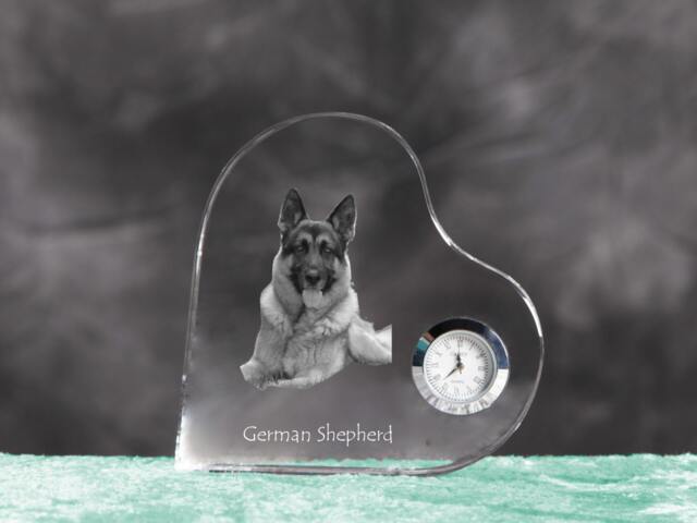 German Shepherd - Crystal Clock in The Shape Of A Heart With Image Pure-Bred Dog - image 1
