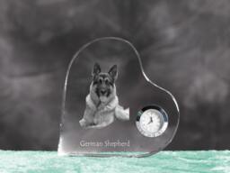 German Shepherd - Crystal Clock in The Shape Of A Heart With Image Pure-Bred Dog - thumbnail 1