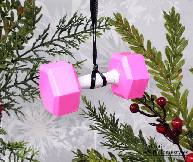 Dumbbell Christmas Ornament Weightlifting Gift, Custom Text - image 1