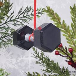 Dumbbell Christmas Ornament Weightlifting Gift, Custom Text - thumbnail 2
