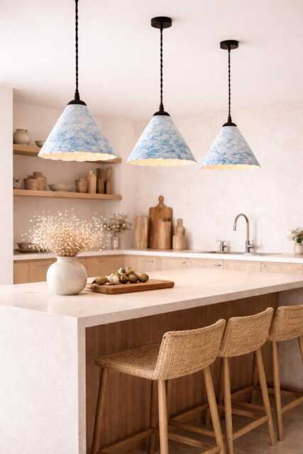 Kitchen Island Pendant Lighting Blue Ceramic Handmade Modern Hanging Light Wabi Sabi Lamp Scandinavian Home - image 1