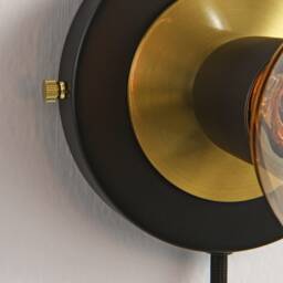 Black Plug in Wall Sconce Light With Brushed Brass Ring - Flush Mount Lamp Fixture Mid Century Industrial Modern Edison Bulb Lighting - thumbnail 3