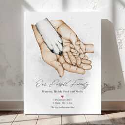 Personalised Family Print - Hand & Paw Art New Baby Birth Announcement Custom Keepsake Nursery Wall Decor Gift Idea - thumbnail 3