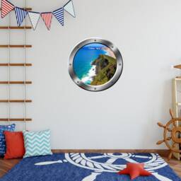 Fake Window 3D Ocean View Wall Decal Sea Porthole Peel & Stick Decor Vwaq Sp33 - thumbnail 1