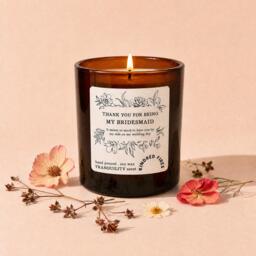 Thank You Bridesmaid Gift Wildflower Candle Scented Soy Wax Amber Glass - thumbnail 1