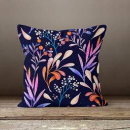 Vivid Leaves Cushion Cover/Floral Watercolor Pillow Cover/Navy Blue Throw Case/Decorative Printed Top/Digital Print - thumbnail 2