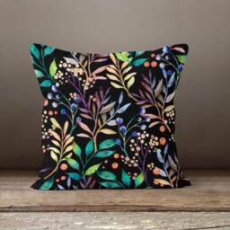 Vivid Leaves Cushion Cover/Floral Watercolor Pillow Cover/Navy Blue Throw Case/Decorative Printed Top/Digital Print - thumbnail 3