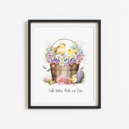 Easter Chicks Floral Art Print, Spring Seasonal Illustration - Unframed - thumbnail 3
