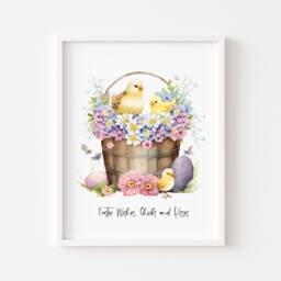 Easter Chicks Floral Art Print, Spring Seasonal Illustration - Unframed - thumbnail 1