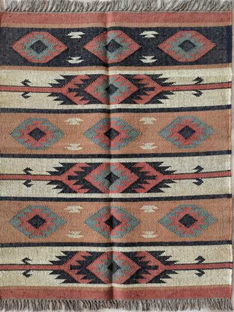Bespoke Wool Jute Flatweave Kilim Rug - Tribal Diamond Pattern Carpet For Living Room & Bedroom - image 1