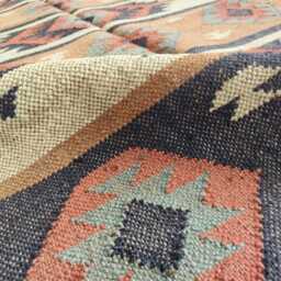 Bespoke Wool Jute Flatweave Kilim Rug - Tribal Diamond Pattern Carpet For Living Room & Bedroom - thumbnail 4