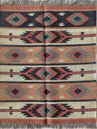 Bespoke Wool Jute Flatweave Kilim Rug - Tribal Diamond Pattern Carpet For Living Room & Bedroom - thumbnail 1