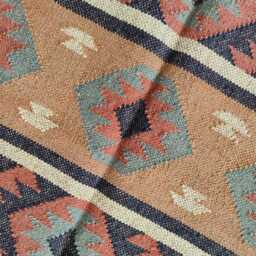 Bespoke Wool Jute Flatweave Kilim Rug - Tribal Diamond Pattern Carpet For Living Room & Bedroom - thumbnail 3