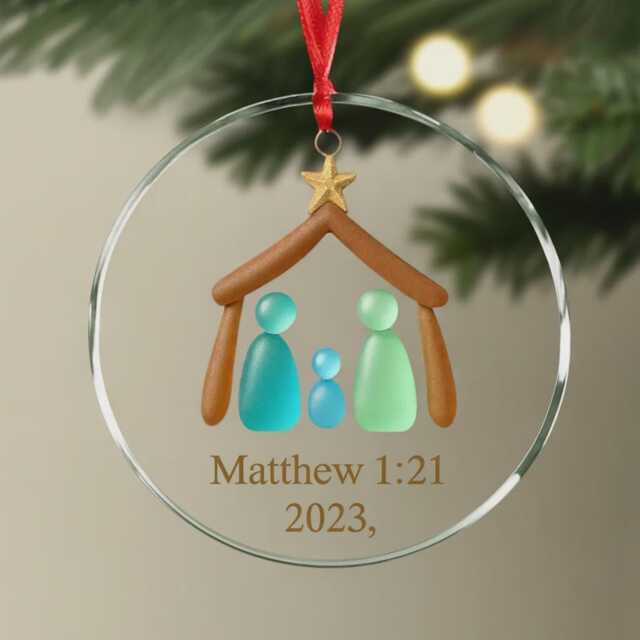 Nativity Christmas Ceramic Ornament, Family 3D Sea Glass The Greatest Gift Of All Christian - image 1