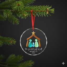 Nativity Christmas Ceramic Ornament, Family 3D Sea Glass The Greatest Gift Of All Christian - thumbnail 2