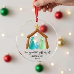 Nativity Christmas Ceramic Ornament, Family 3D Sea Glass The Greatest Gift Of All Christian - thumbnail 4