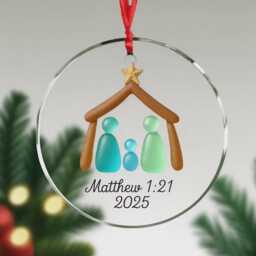 Nativity Christmas Ceramic Ornament, Family 3D Sea Glass The Greatest Gift Of All Christian - thumbnail 3