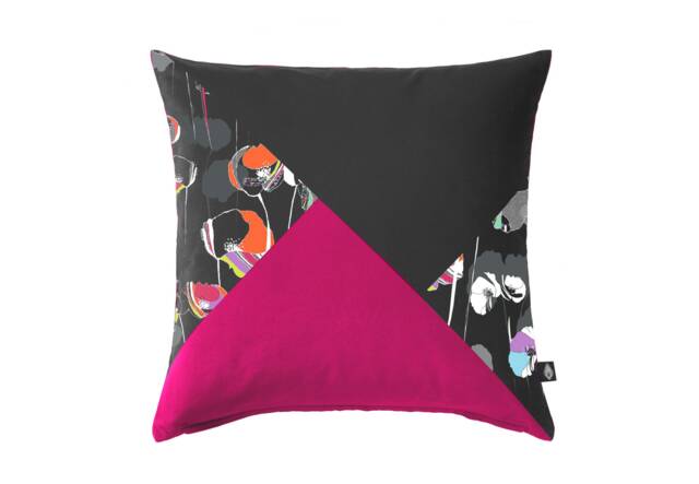 Square Patchwork Cushion 40x40 cm Poppy Pattern Made in France & By Hand - image 1
