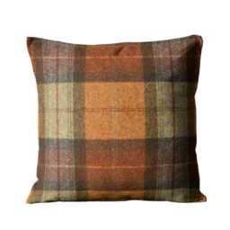 Abraham Moon, Skye, Burnt Orange, 100% Wool Plaid, Checked Tartan Cushion Cover