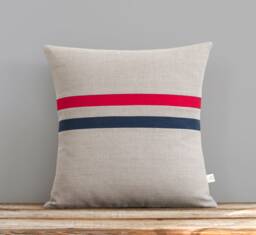 Poppy Red & Navy Striped Pillow Cover - 16x16 By Jillian Rene Decor, Americana, Nautical - Modern Home Decor - thumbnail 1