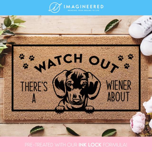Sausage Dog Doormat - Watch Out There's A Wiener About Dachshund Gift Cheeky Welcome Funny Mat Gift - image 1