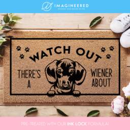 Sausage Dog Doormat - Watch Out There's A Wiener About Dachshund Gift Cheeky Welcome Funny Mat Gift - thumbnail 1
