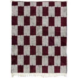 Maroon & Gray Checkerboard Moroccan Rug, Handwoven Wool Beni Ourain Style, Modern Bohemian Decor, Unique Area Rug - thumbnail 2