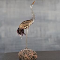 Rose Gold Heron Glass Figurine - Beige Lampwork Bird Statue Nature Lover Gift - thumbnail 3