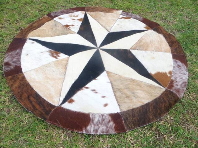 star Cowhide Rug Cow Hide Skin Cowskin Carpet Leather Round Handmade Patchwork Area 40 - image 1