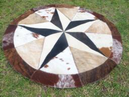 star Cowhide Rug Cow Hide Skin Cowskin Carpet Leather Round Handmade Patchwork Area 40 - thumbnail 1